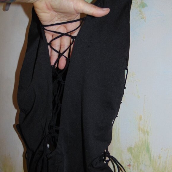 Bodysuit Tank Top Lace Up 4 Sides Intricate Twee Capsule Wardrobe Goth Boho M - Picture 6 of 8
